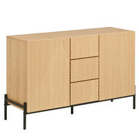 KOMODA od MDF-a 115,5x40x76 cm prirodna s dvokrilnim vratima, 3 ladice i geometrijskim frontama - prirodne boje, drvni materijal (115.5/76/40cm) - Modfu