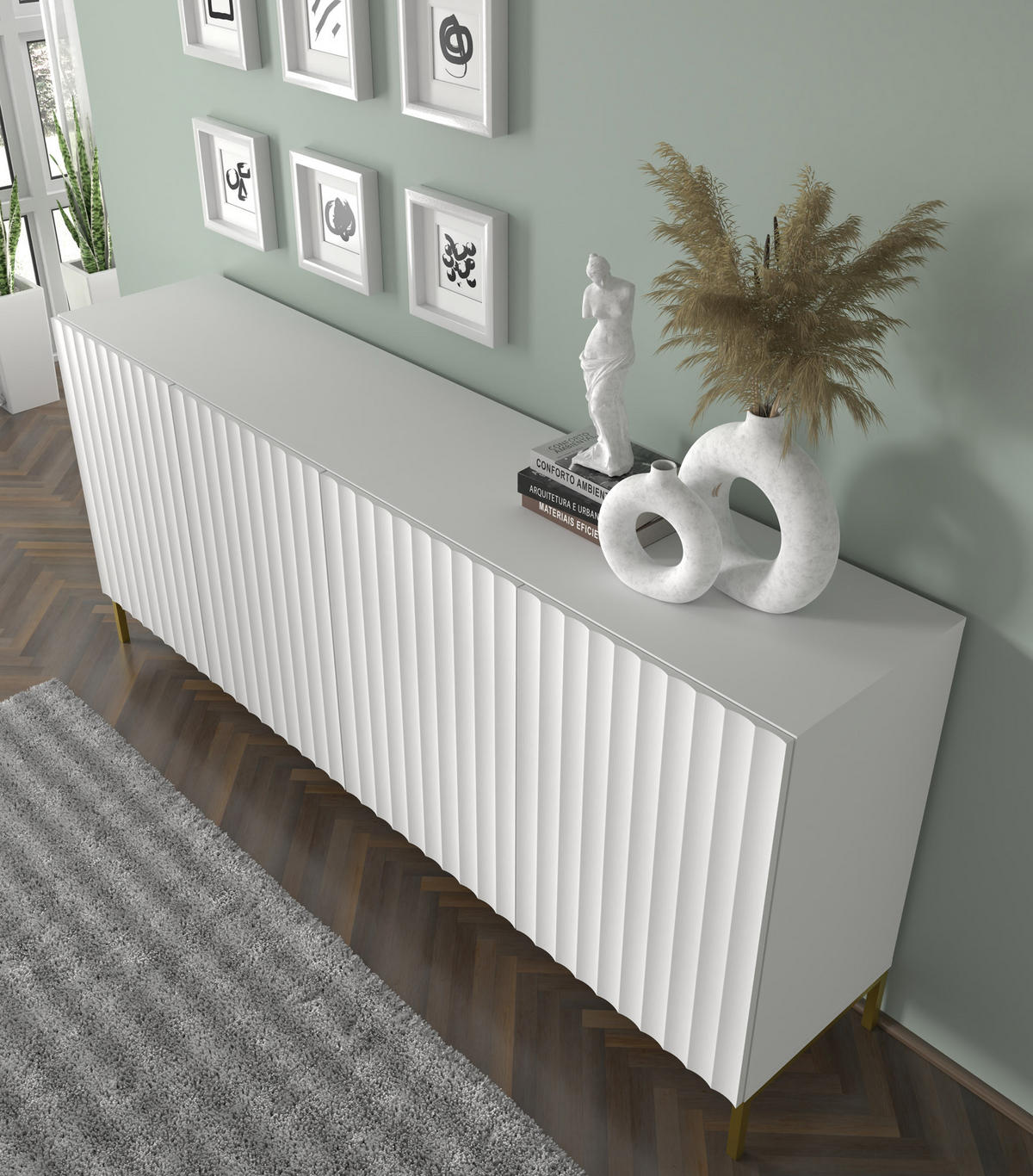 KOMMODE Weiß, Gold 200/87/42 - Weiß, Holzwerkstoff (200/87/42cm) - RAUMHIRSCH FURNITURE