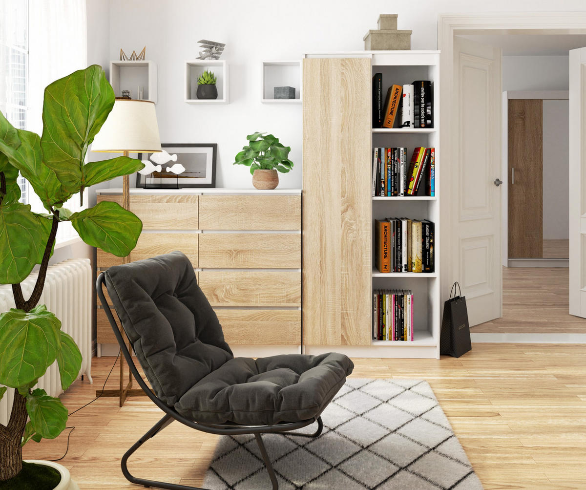 STANDREGAL Weiß, Eiche Sonoma 180/80/35 - Weiß, Holzwerkstoff (80/180/35cm) - RAUMHIRSCH FURNITURE
