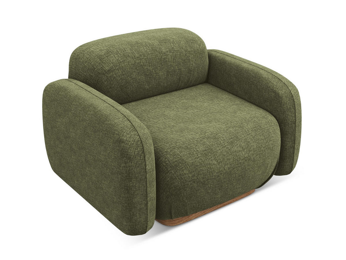 SESSEL Chenille Stoff Grün - Braun/Olivgrün, Holz/Textil (110/73/95cm) - Makamii