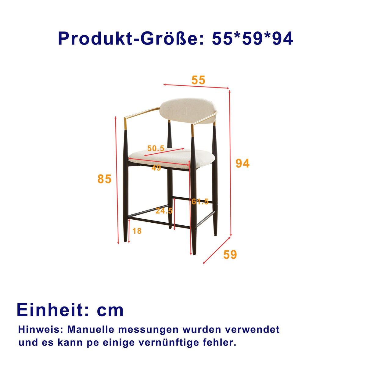 BARHOCKER 2er-Set mit Armlehnen und Stoffkissen, Creme - Beige, Textil (49/102/59cm)