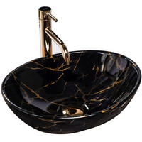 AUFSATZWASCHBECKEN Rea Sofia Black Marble - Schwarz, Keramik (34.5/15/41cm) - REA