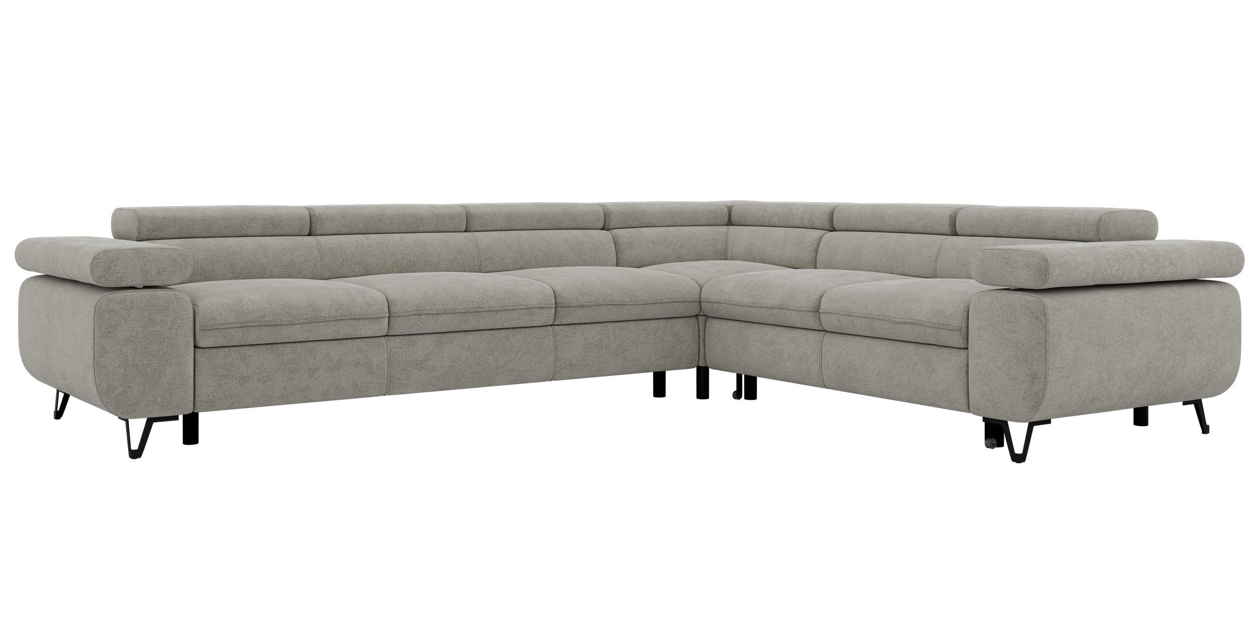 ROHOVÁ SEDAČKA NORDEN L - Světle šedá Strukturovaná látka - Vlevo Strana - černá/světle šedá, kov/textil (269/329cm) - MKS