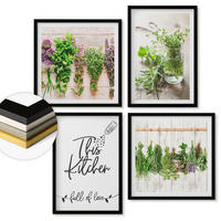 WANDBILDER 4er-Set - 50x50 cm & 40x60 cm Schwarzer Rahmen - Küchenthema: Getrocknete Kräuter - Schwarz, Kunststoff (50/50cm) - ArtPrintCave