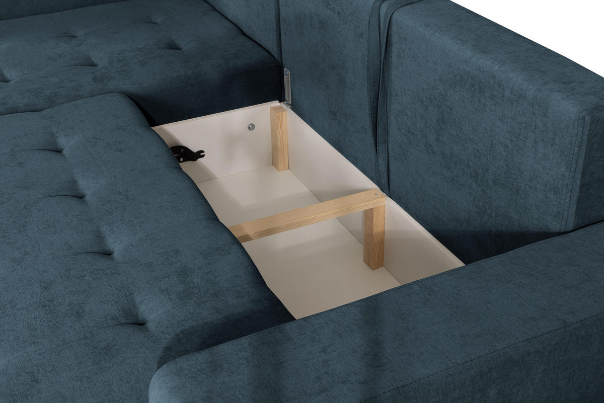 ECKSOFA mit Schlaffunktion Links Dunkelblau Chenille - 245x200 cm - Trevi - Schwarz/Dunkelblau, Holz/Holzwerkstoff (245/200cm) - Ravio