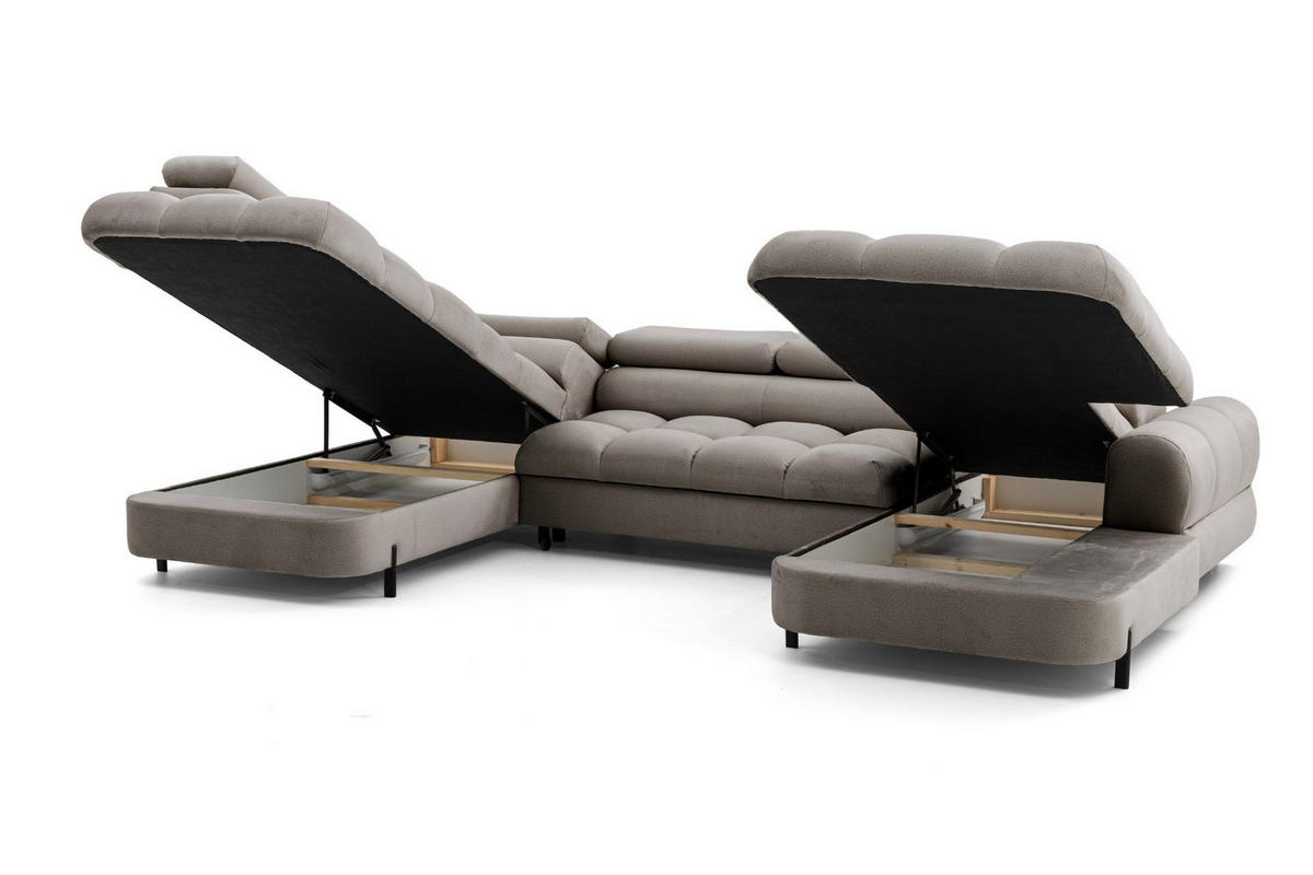 ECKSOFA U-Form BOWL U Links mit Schlaffunktion 125x265 Velours Beige - Beige/Schwarz, Holz/Textil (339/90/195cm) - Muffo