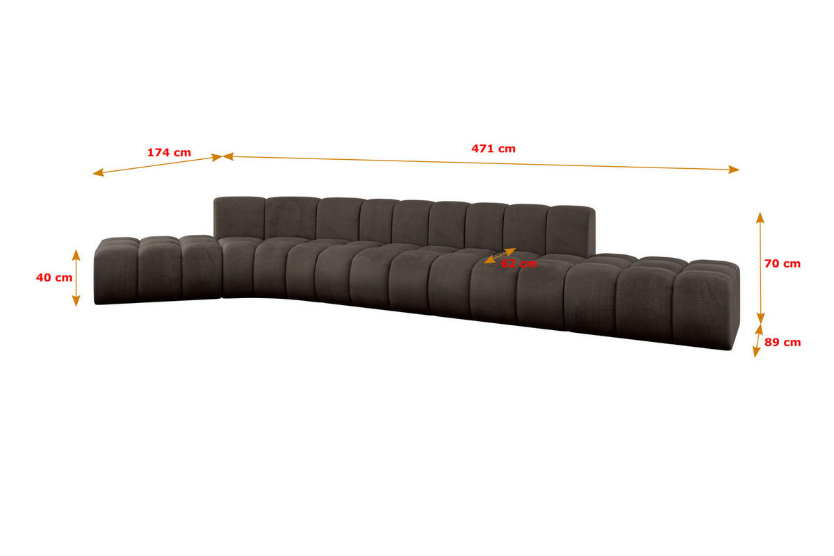 ECKSOFA modulares Sofa Solven-L2 - 471x174x70 cm Braun - Braun, Holzwerkstoff/Textil (471/174cm) - ALTDECOR