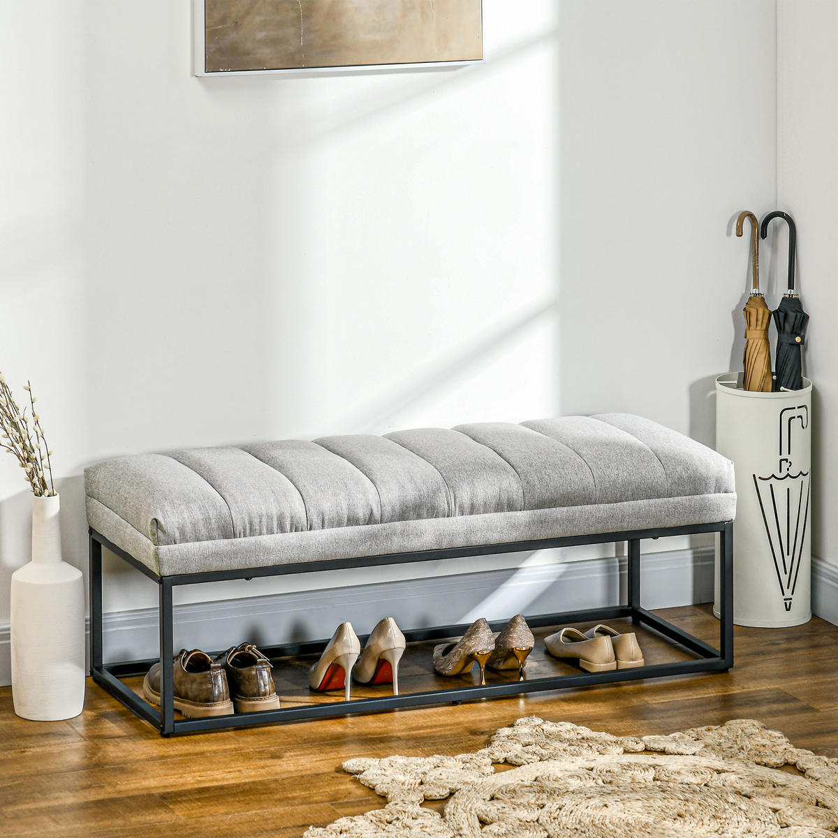 BETTBANK, für Wohnzimmer, bis 200 kg Belastbar, Stahl, Hellgrau - Hellgrau, Kunststoff (44/45.5/120cm) - HOMCOM