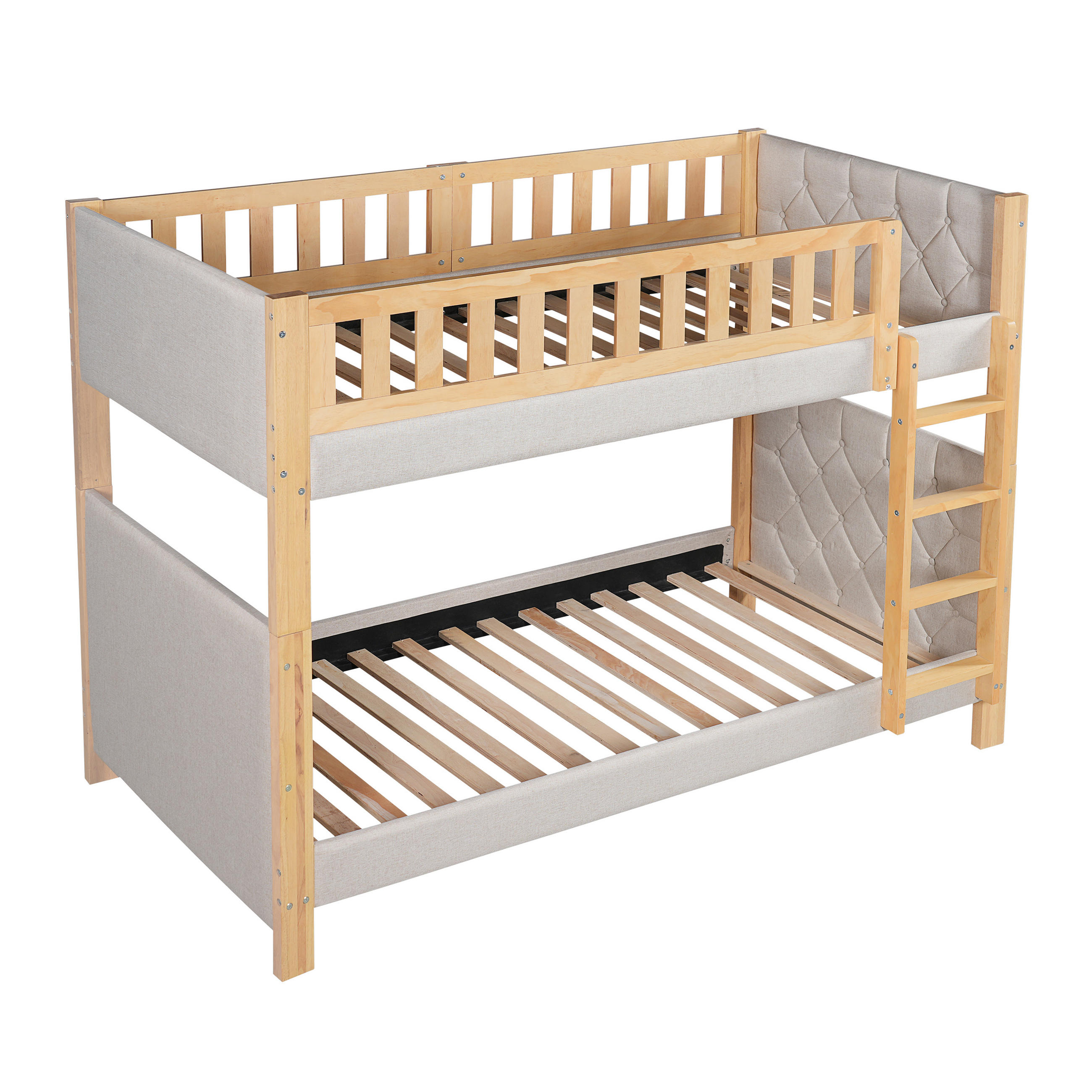 ETAGENBETT 90/200 cm Grau mit gerader 4-stufiger Leiter und Rausfallschutz - Grau, Holz (90/200cm) - Oxeza