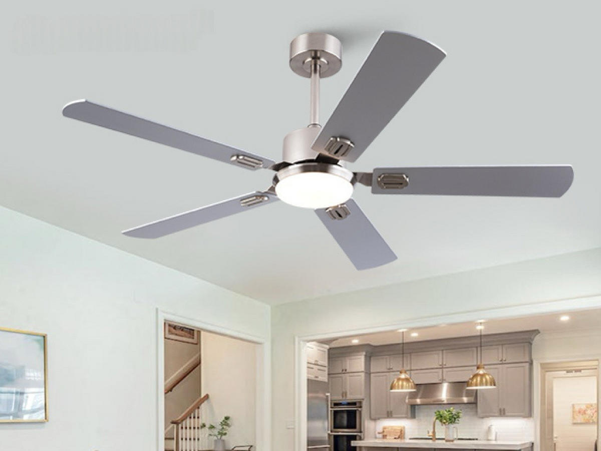 DECKENVENTILATOR DE-16260 52 Zoll flach mit 5 Flügeln & Speicherfunktion - Naturfarben, Holz/Metall (132/132/45cm) - ComfortXL