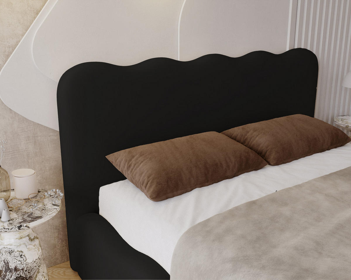 POLSTERBETT 160x200 Wave, Bettkasten, Samtstoff, Schwarz - Schwarz, Holz/Textil (160/200cm) - Emporius