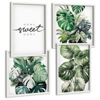 BILDER SET 4er Set - 50x50 cm & 40x60 cm Weißer Rahmen - Sweet Home Green Plants - Weiß, Kunststoff (50/50cm) - TULUP