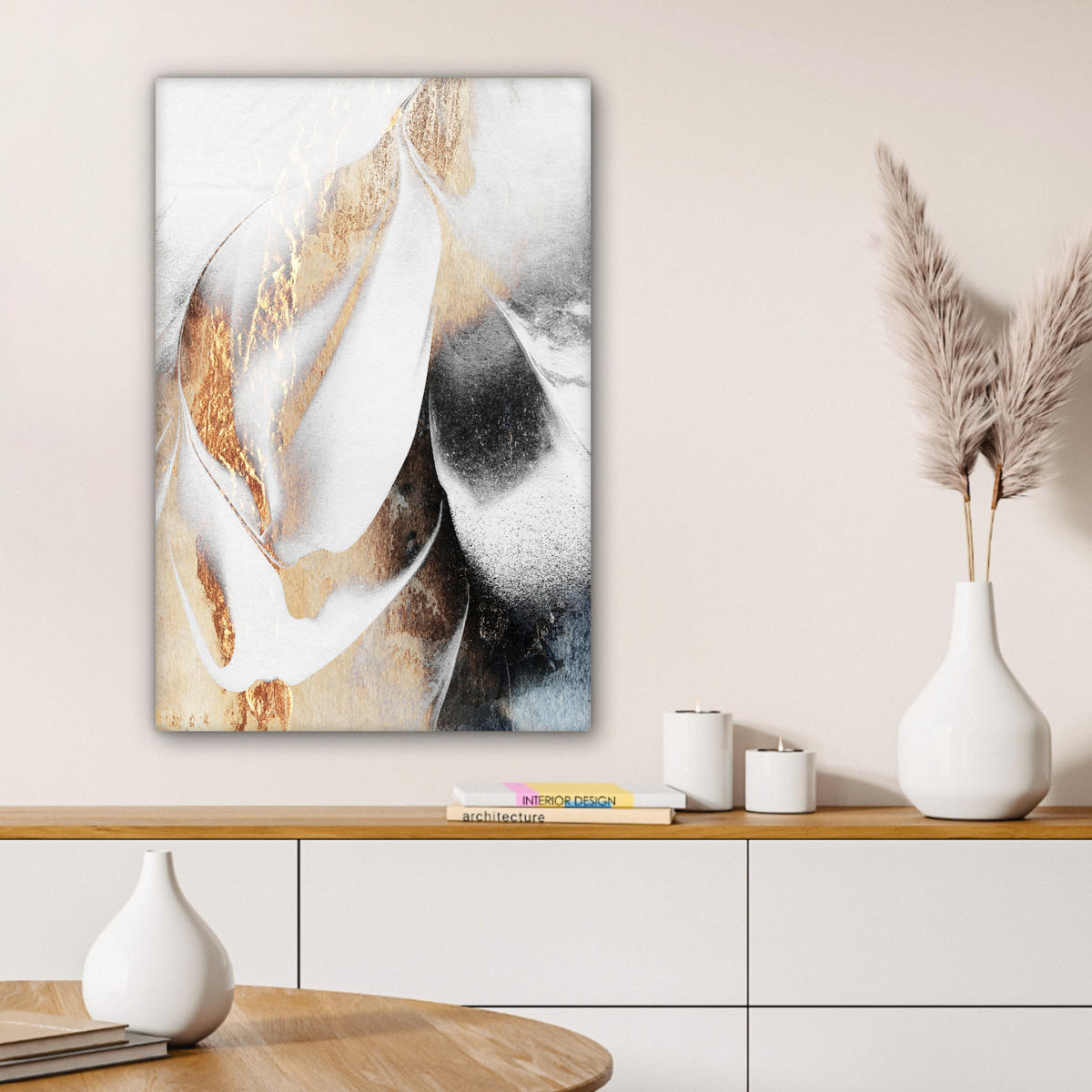 LEINWANDBILD Luxus - Abstrakt - Gold - Weiß 40x60 cm - Goldfarben, Textil (40/60cm) - MuchoWow