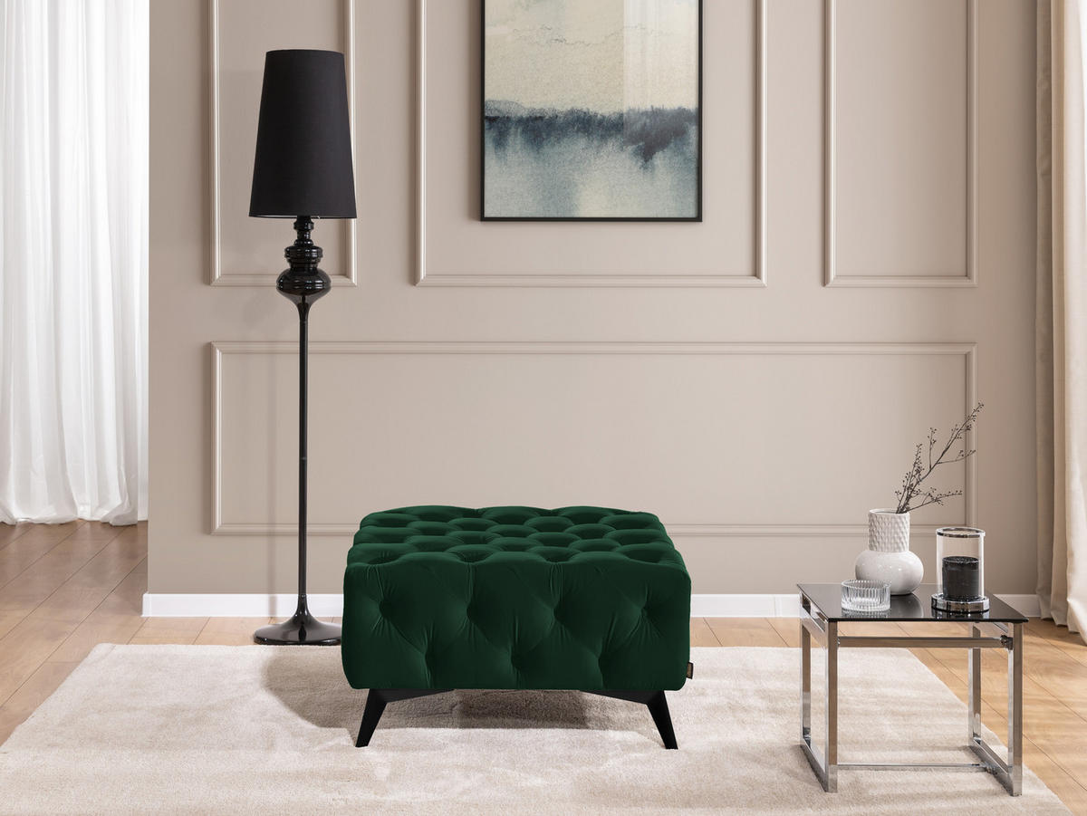 HOCKER Chesterfield Whitby Flaschengrün Samt mit schwarzen Füßen - Dunkelgrün/Schwarz, Holz/Textil (80/45/80cm) - S-Style Möbel