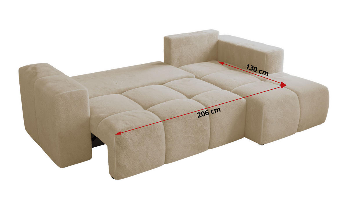 ROHOVÁ SEDAČKA MONIVA L Krémová Plyš - pravá strana - čierna/krémová, textil/plast (266/164cm) - MKS