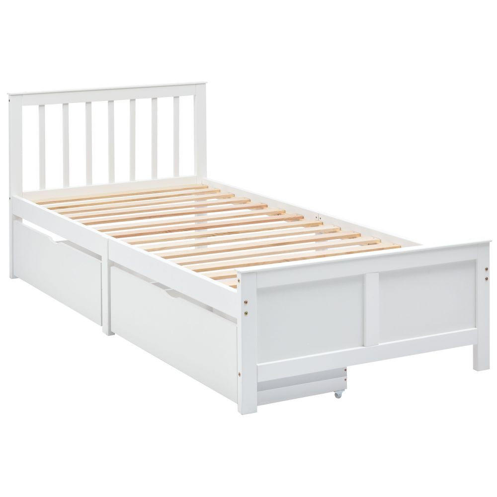 JUGENDBETT 90/200 cm in Weiß mit Zwei Schubladen - Weiß, Holz (90/200cm) - KOMHTOM