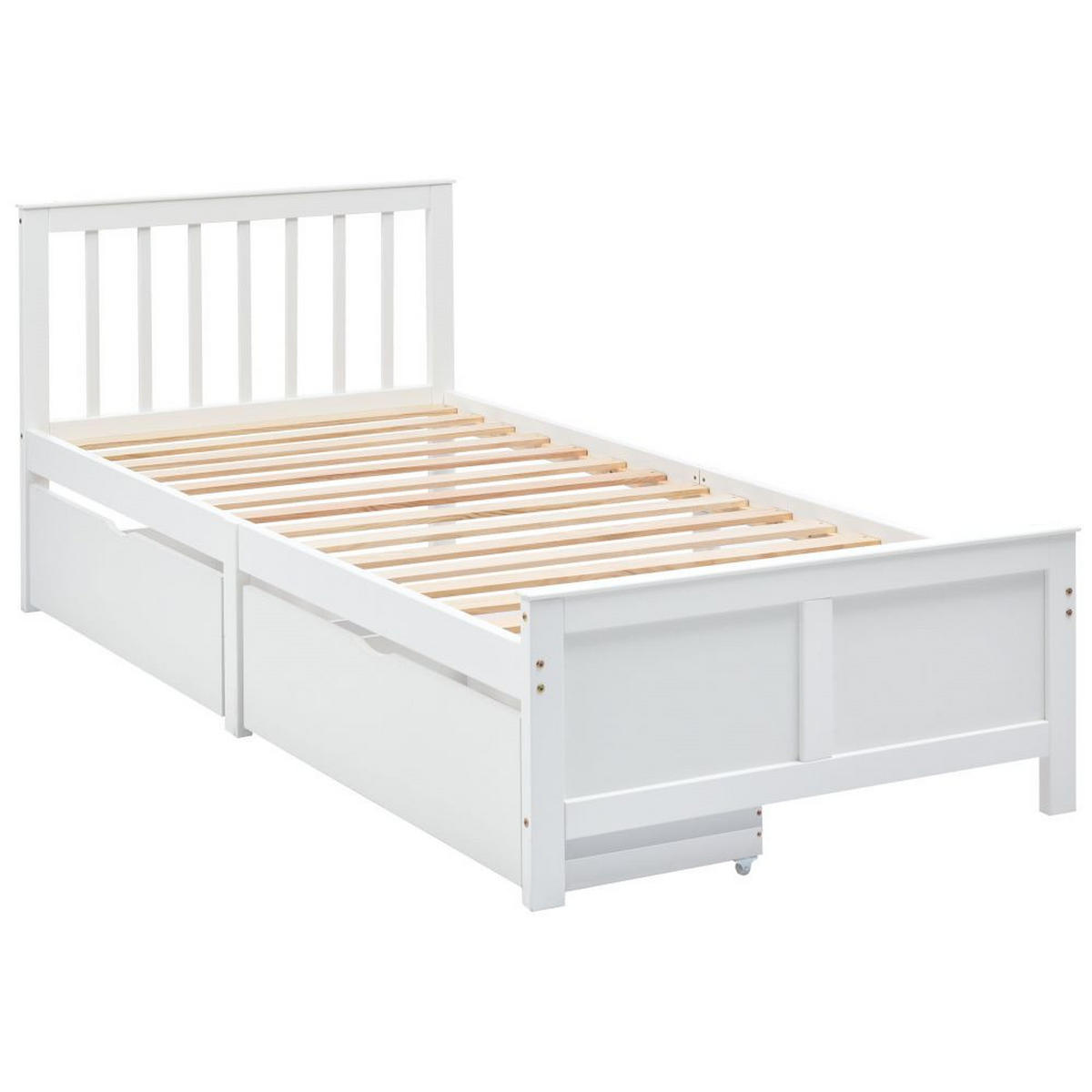 JUGENDBETT 90/200 cm in Weiß mit Zwei Schubladen - Weiß, Holz (90/200cm) - KOMHTOM