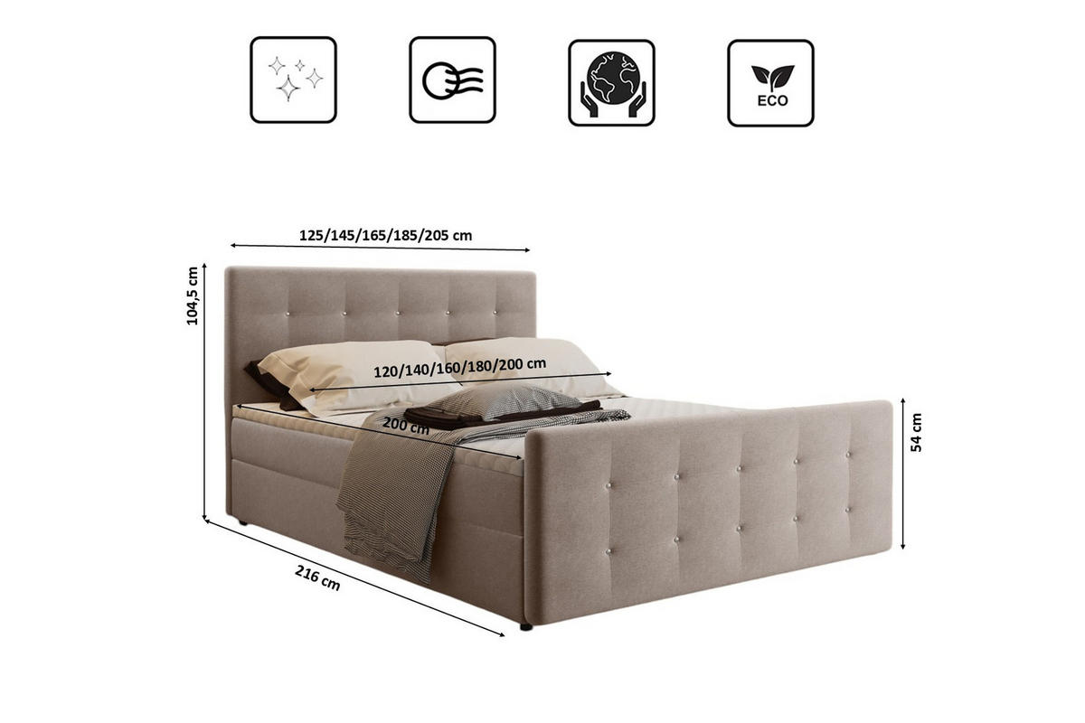 BOXBETT Mit Bettkasten Matratze Topper AMOR Creme 180x200 cm H2-Pocket - Creme/Schwarz, Holz/Holzwerkstoff (180/200cm) - Kaiser Möbel