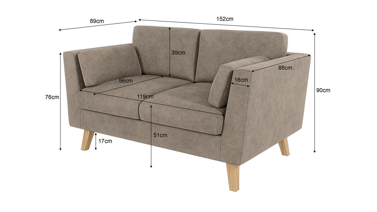 2-SITZER-SOFA Mario Dunkelbeige Microfaser - Hellbraun/Beige, Holz/Buchenholz (152/90/89cm) - S-Style Möbel