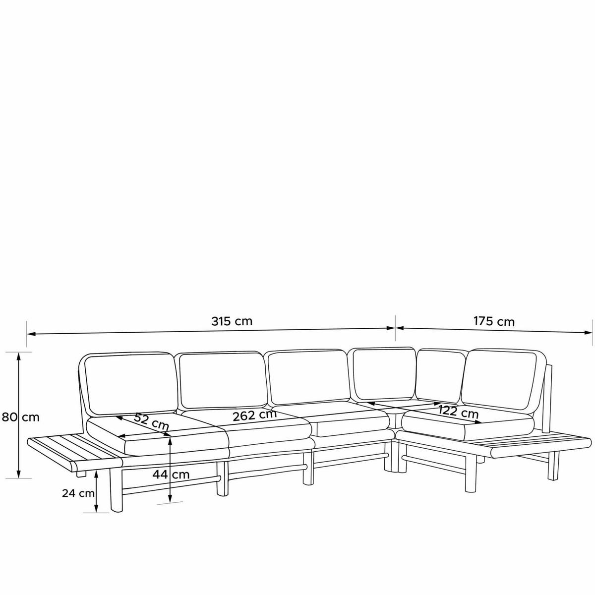 LOUNGESOFA ATREDA rechts - Grau, Holz/Textil (315/80/175cm) - KONSIMO®