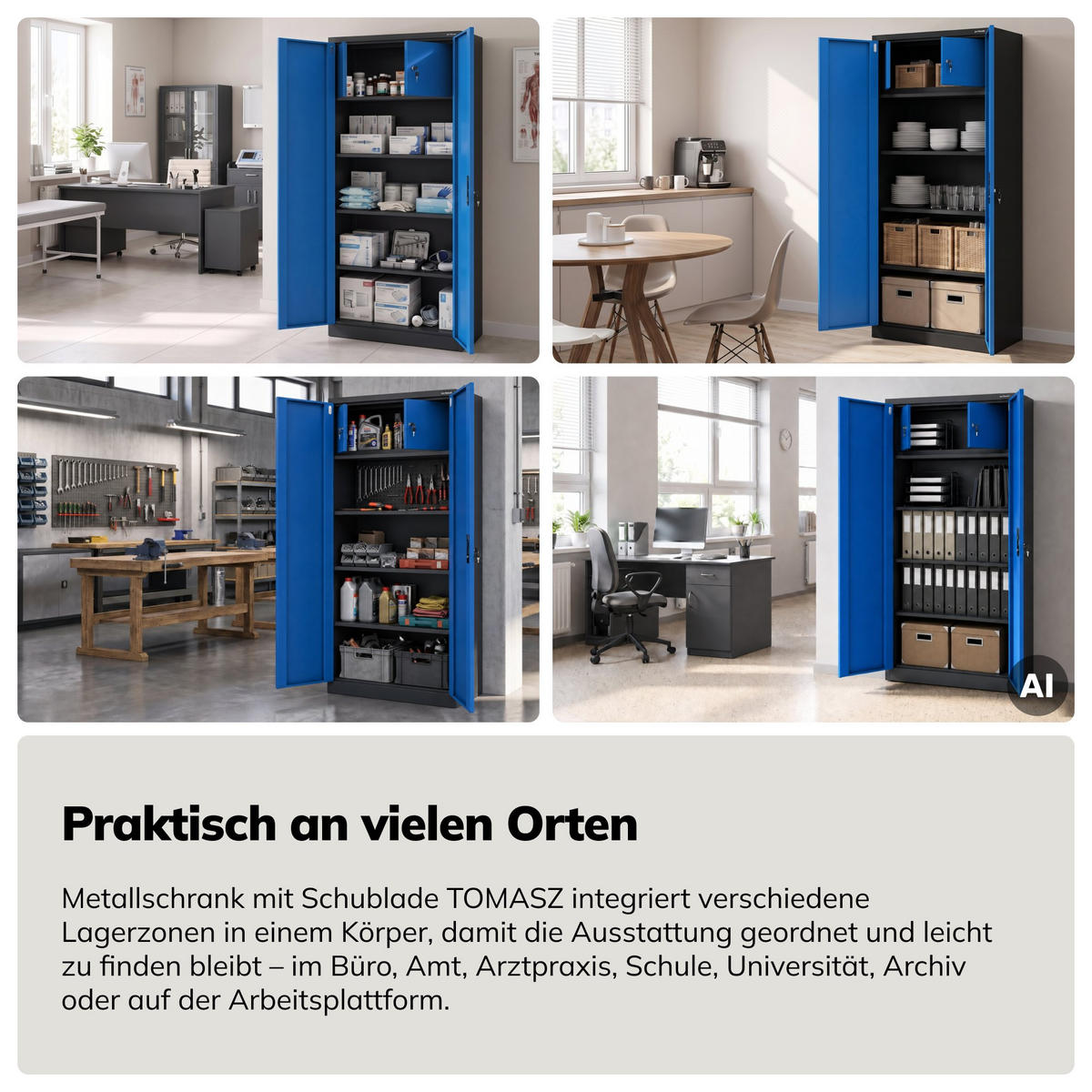 METALLSCHRANK mit Stauraum TOMASZ 185x90x45 cm - Blau/Anthrazit, Metall (90/185/45cm) - Jan Nowak