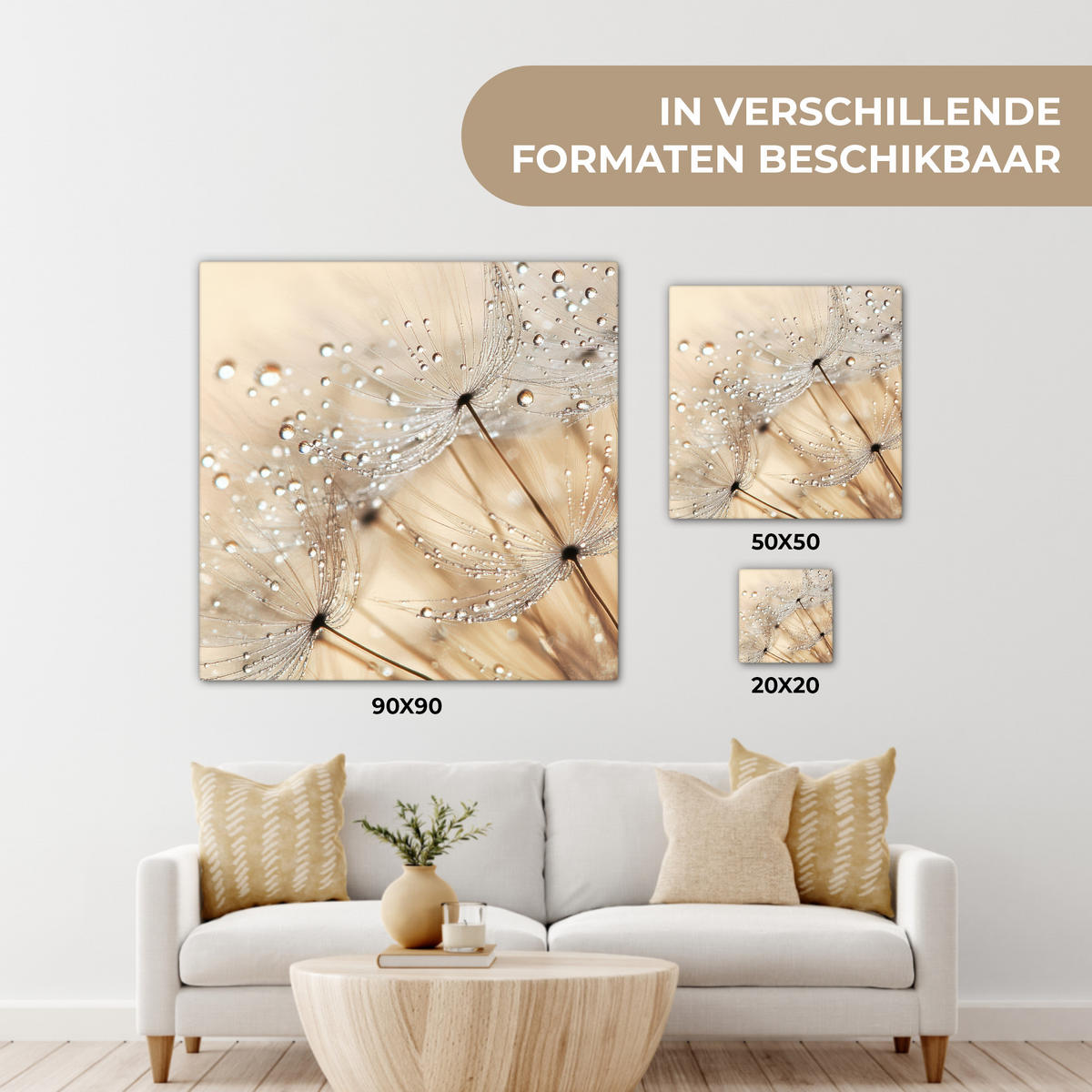 LEINWANDBILD Löwenzahn - Abstrakt - Natur - Beige 20x20 cm - Braun, Textil (20/20cm) - MuchoWow