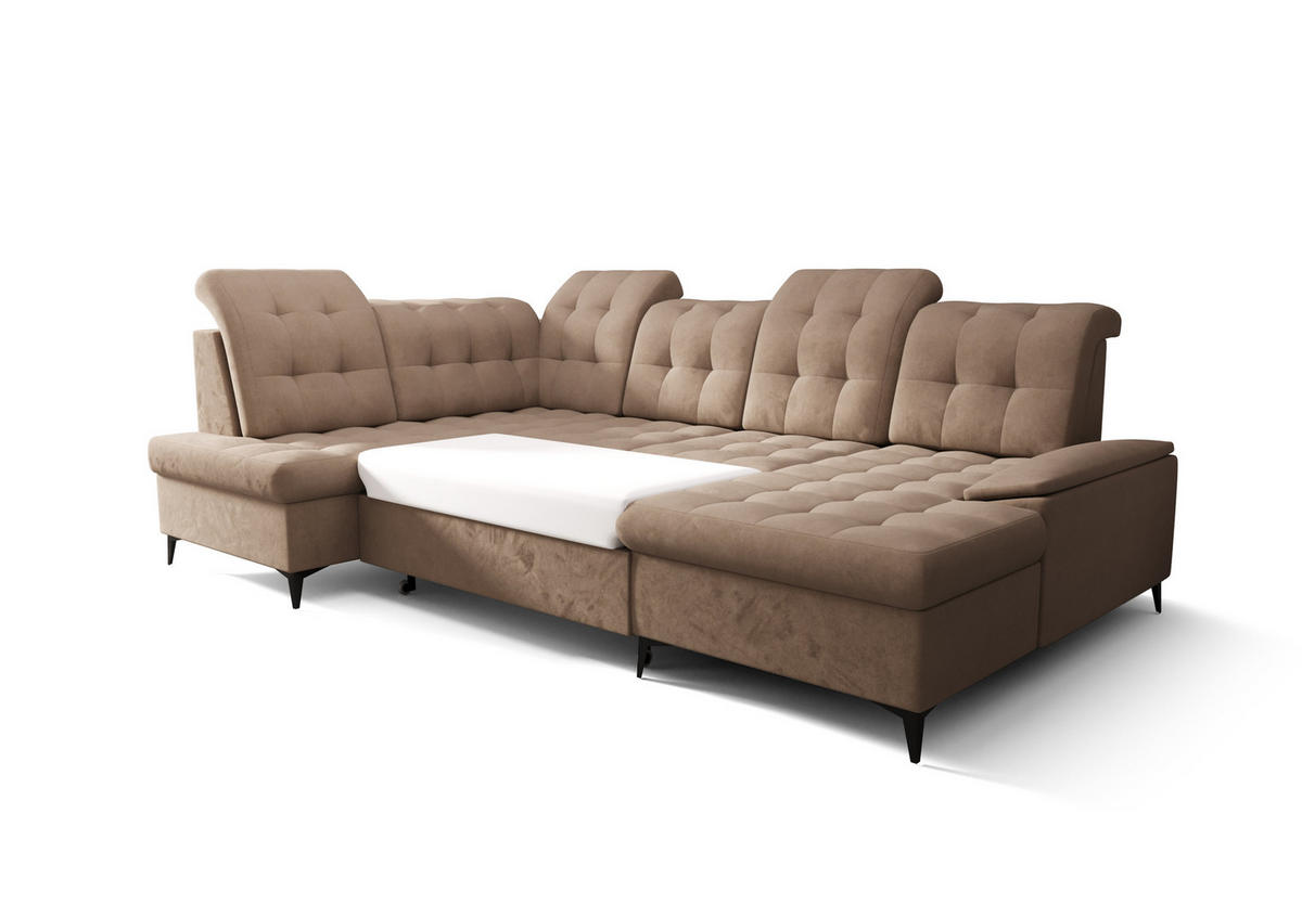 WOHNLANDSCHAFT KONGO RBN17, Eckcouch in U-Form mit Schlaffunktion, Farbe: Rosa, Velourstoff, Ottomane Rechts - Rosa, Textil (343/107/210cm) - O-Sofa