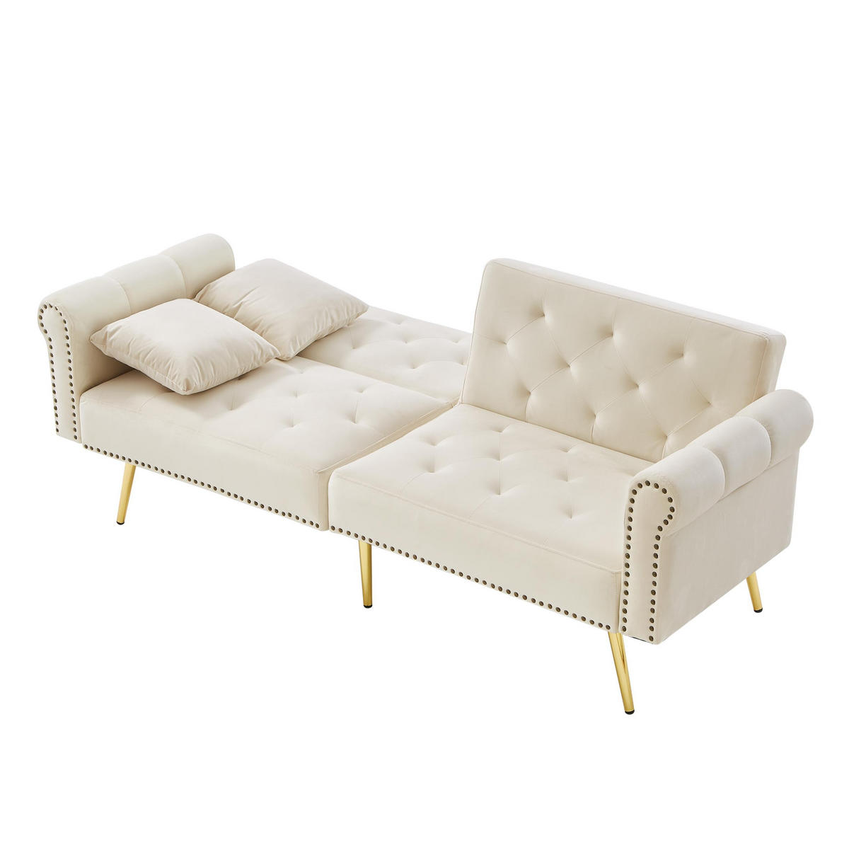 SCHLAFSOFA 2-Sitzer mit verstellbarer Rückenlehne Samt Beige 147/85/41 cm - Beige, Kunststoff (173/70/75cm) - OKWISH