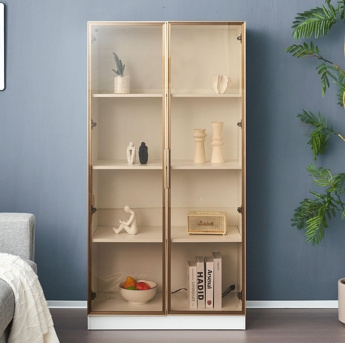 VITRINA 80/40/160 cm s LED osvjetljenjem, dvokrilnim vratima i podesivim policama, bijela - bijela, drvni materijal (80/160/40cm) - Redom