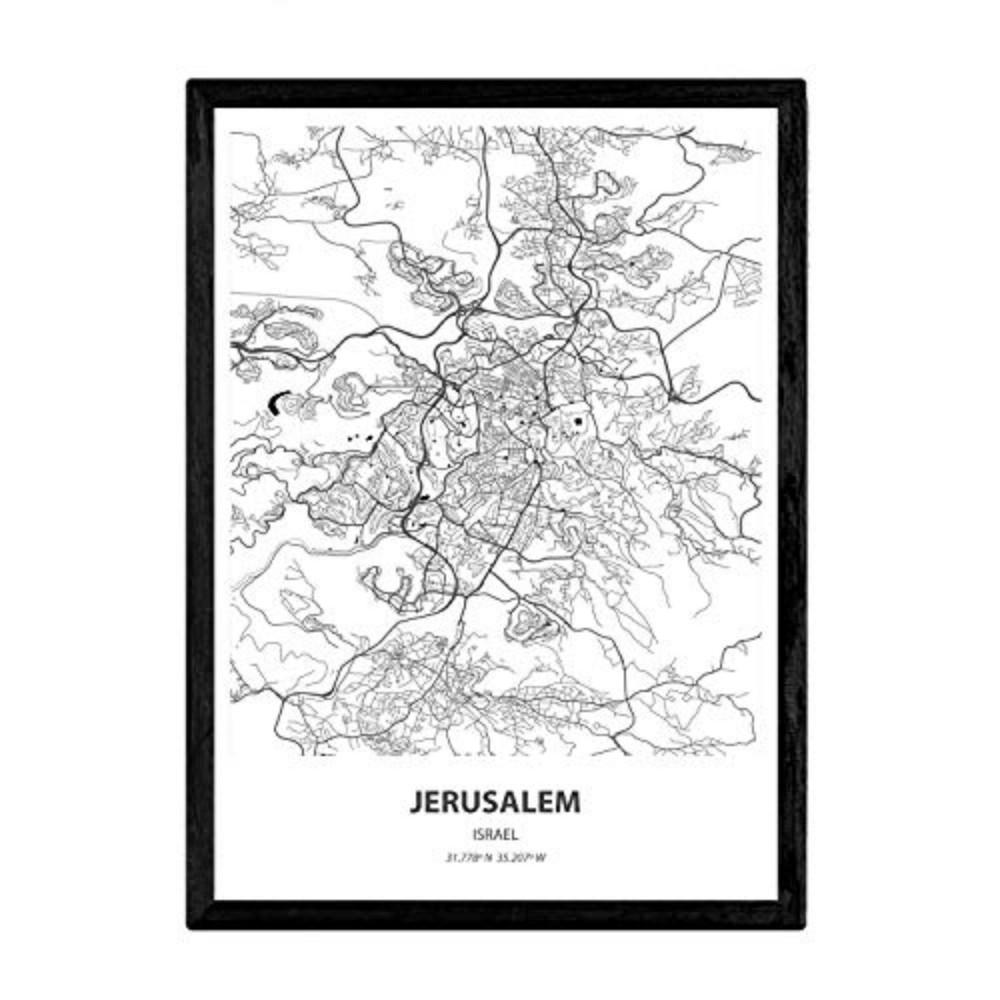 POSTER Karte Von Jerusalem - Israel A4 Rahmenlos - Klar, Papier (29.7/5/21cm) - Nacnic