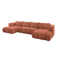 WOHNLANDSCHAFT Ottomane Links CLOUD-U 414x180x40 Apricot Velours - Koralle, Holzwerkstoff/Kunststoff (414/90/180cm) - ALTDECOR