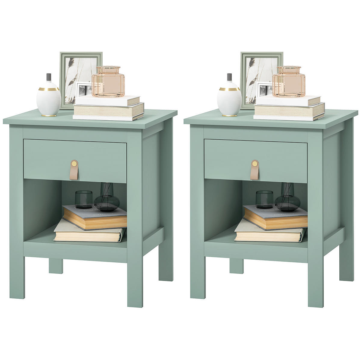 NACHTSCHRANK DE-12880 Schublade und offenes Fach Grün - Grün, Holzwerkstoff (40/55/45cm) - ComfortXL