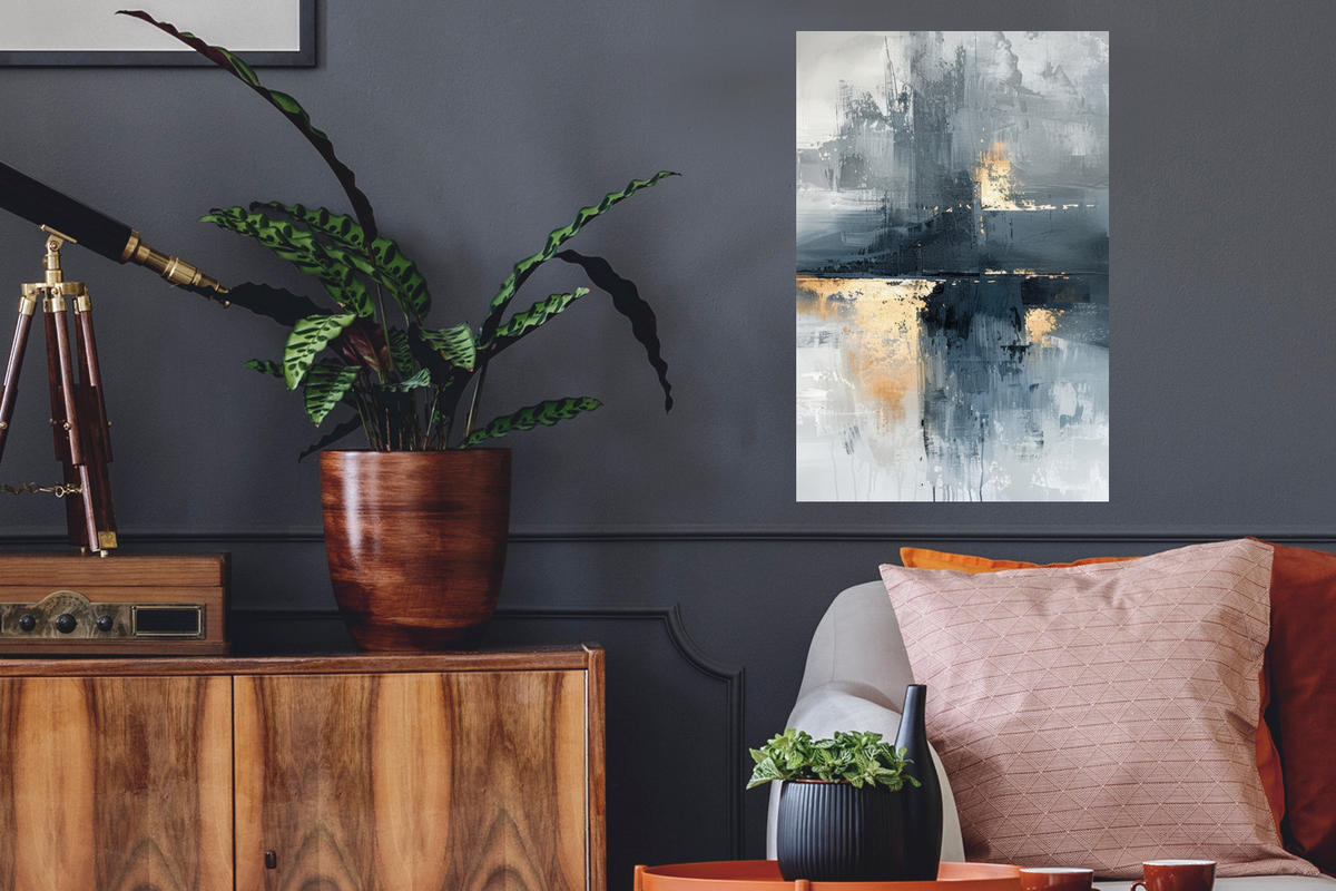WANDTATTOO Kunst - Grau - Gold - Abstrakt 40x60 cm - Dunkelgrau, Kunststoff (40/60/0.1cm) - MuchoWow