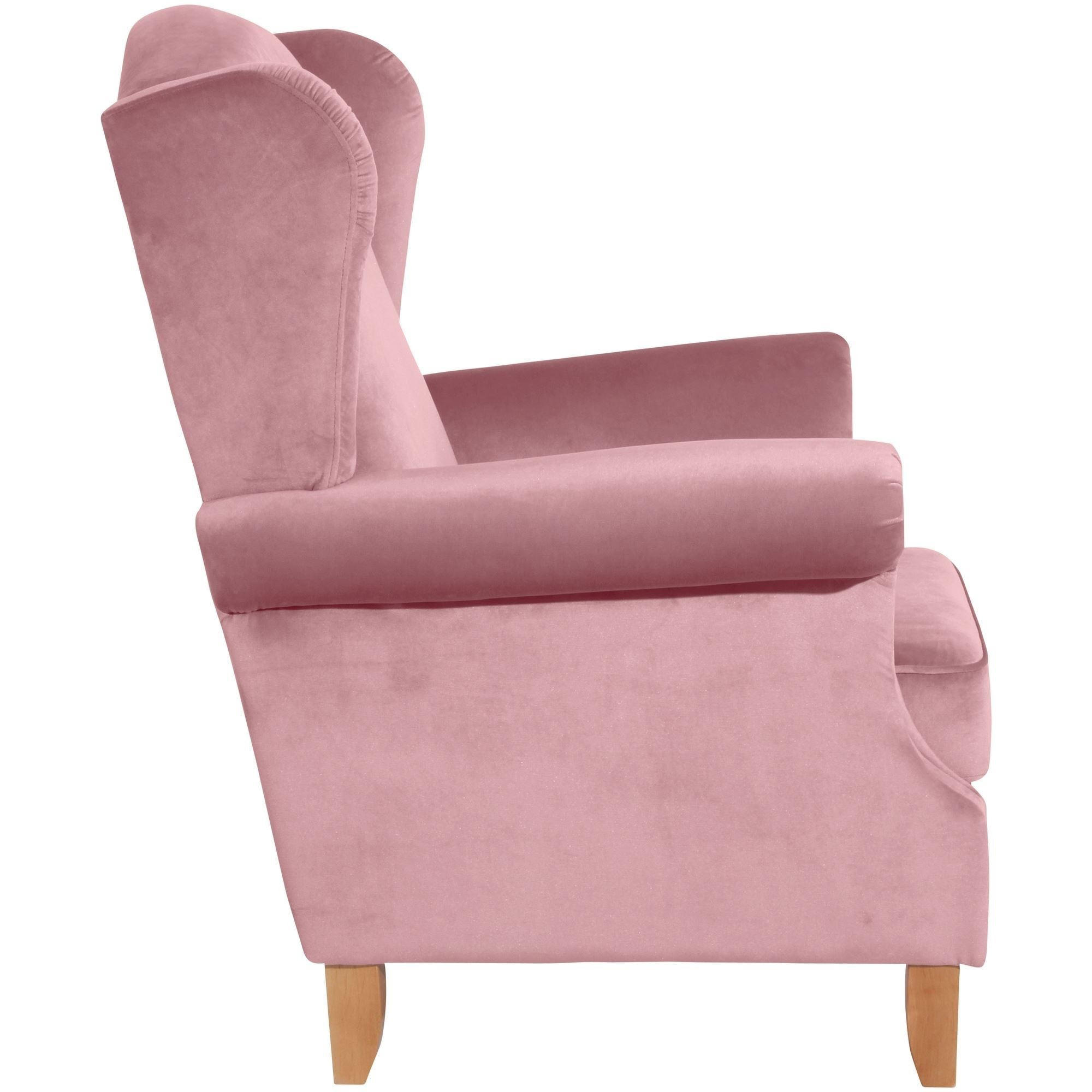 OHRENSESSEL Katria Bezug Samtvelours Buche natur / rosé - Rosa, Kunststoff (88/108/84cm) - 58aufmkessel