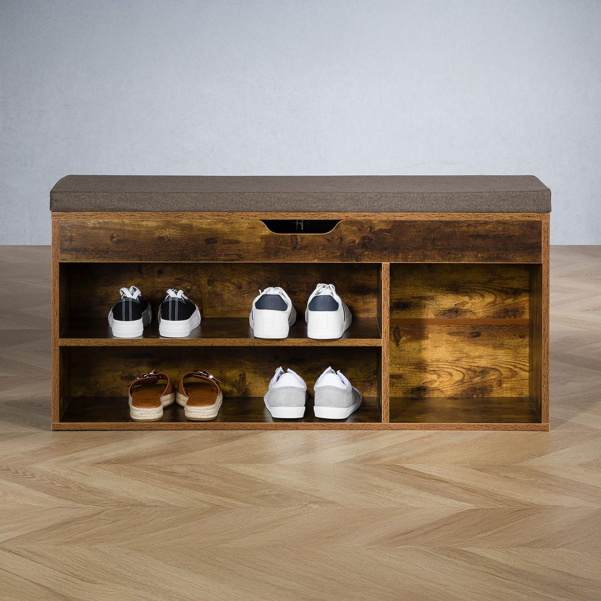 SCHUHBANK BAIA - Dunkelbraun/Schwarz, Holzwerkstoff (103/48/29cm) - IDIMEX