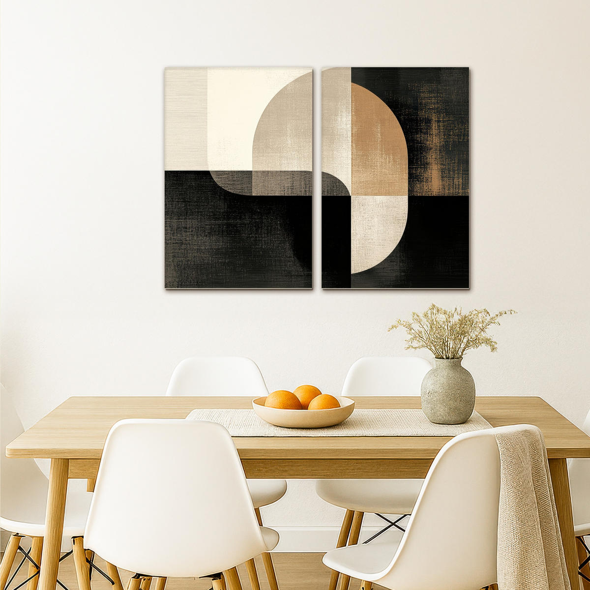 LEINWANDBILD 2er Set Formen - Abstrakt - Gold 80x60 cm - Schwarz, Textil (80/60cm) - MuchoWow