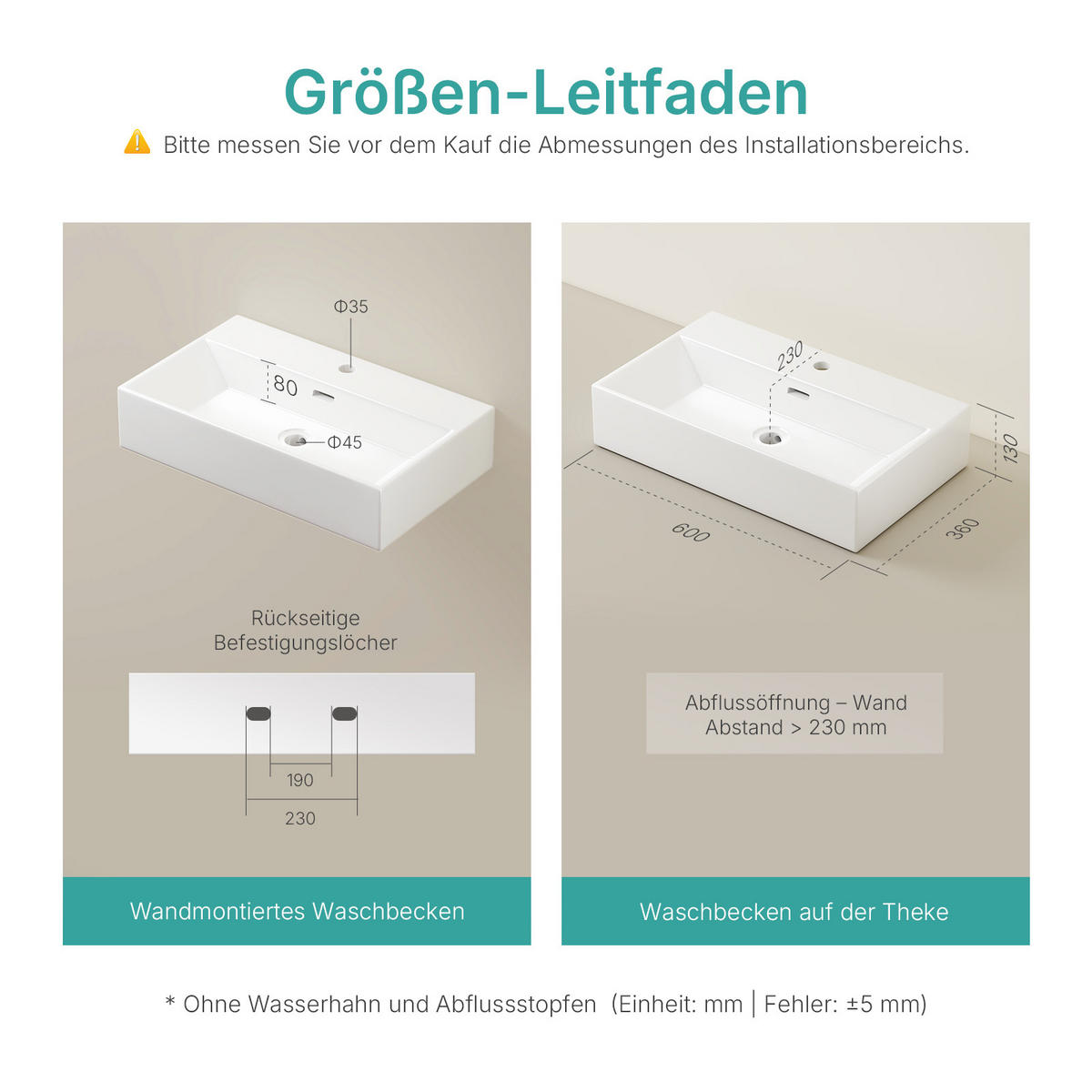 WASCHBECKEN mit Überlauf Weiß 60/36/13 cm - Weiß Hochglanz, Keramik (36/13/60cm) - EMKE