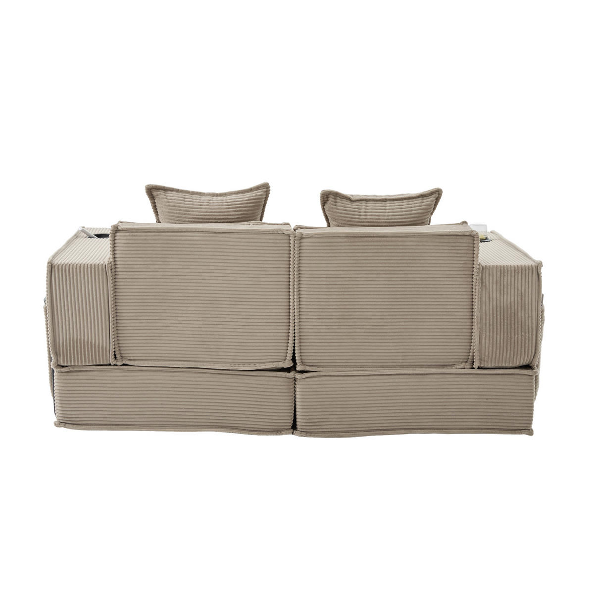 2-SITZER-SOFA 162/78/66 cm mit 2 Kissen, Seitentaschen und modularer Form, Cord Khaki - Beige, Textil (162/66/78cm) - Redom
