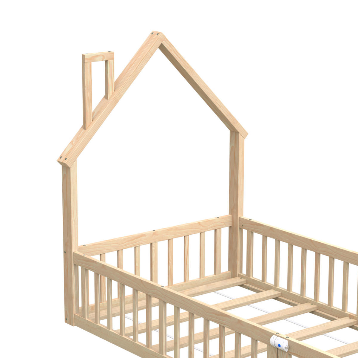 KINDERBETT 90/200 cm mit Lattenrost und Sicherheitsgitter aus Kiefernholz in Schornsteinform, Natur - Naturfarben, Holz (90/200cm) - Redom