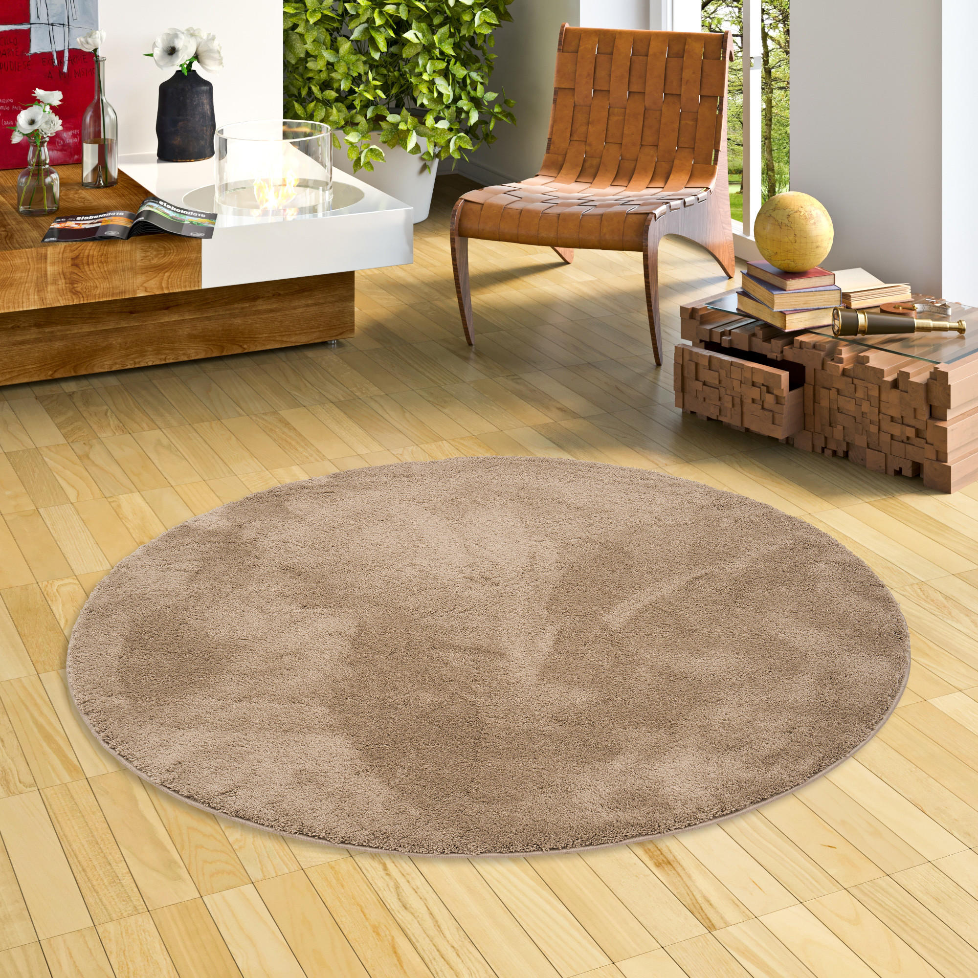 HOCHFLOR SUPER SOFT TEPPICH SILKY RUND - Taupe, Textil (120/120cm) - Pergamon