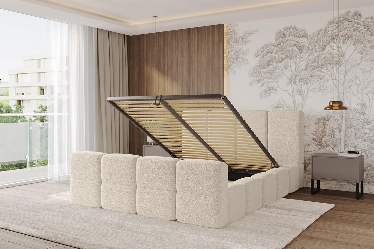 POLSTERBETT mit Bettkasten und Lattenrost, Bett mit Matratze H3/H4, Kopfteil, Boxbett, Doppelbett mit Stauraum - NATA-Z 120x200 Dunkelbeige - Hellbraun, Holzwerkstoff/Textil (120/200cm) - ALTDECOR