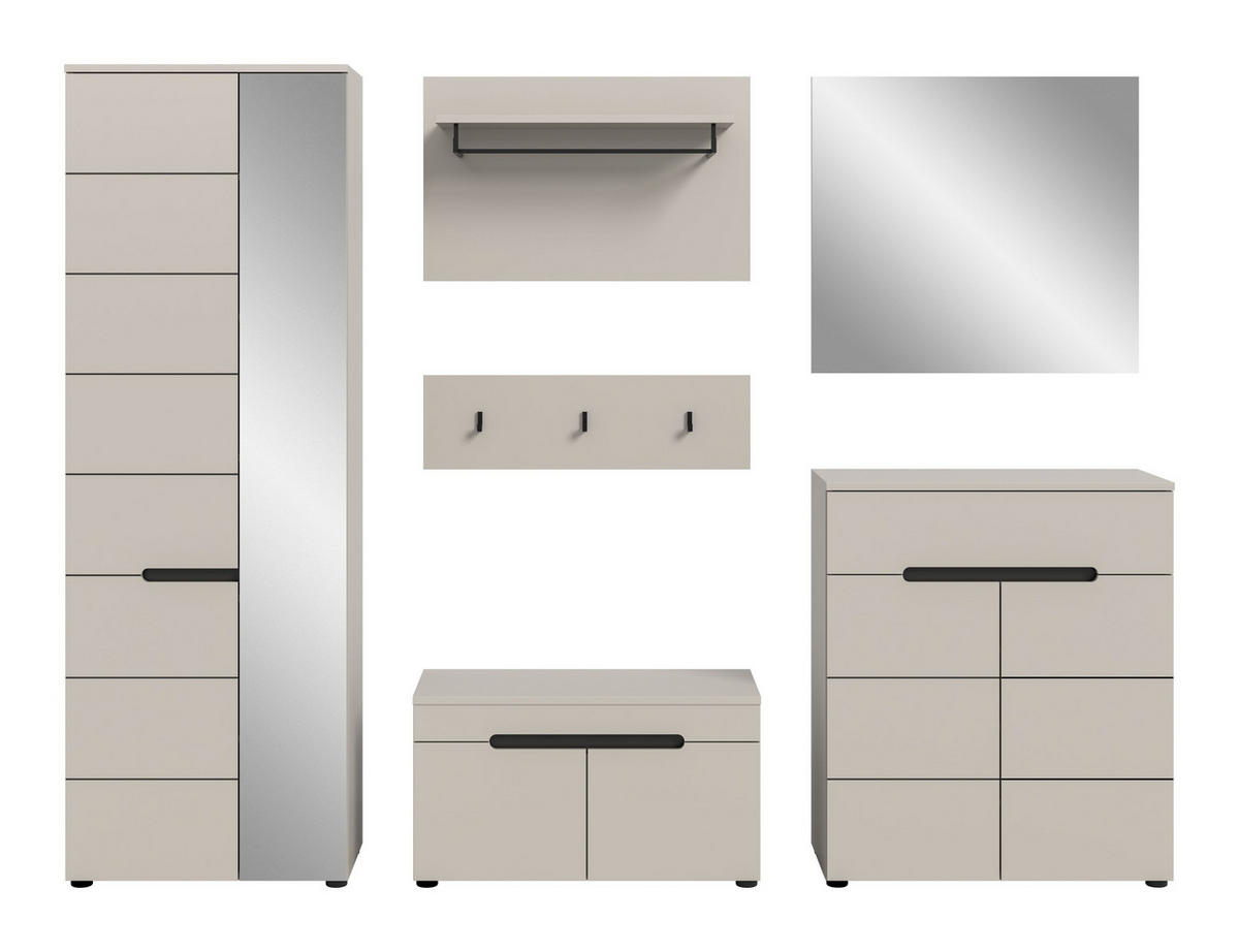GARDEROBE Nova 5-tlg. (B/H/T: ca. 255/190/37 cm) in Basalt grau/weiß - Kaschmir, Holzwerkstoff (255/190/37cm) - Homes & Jones