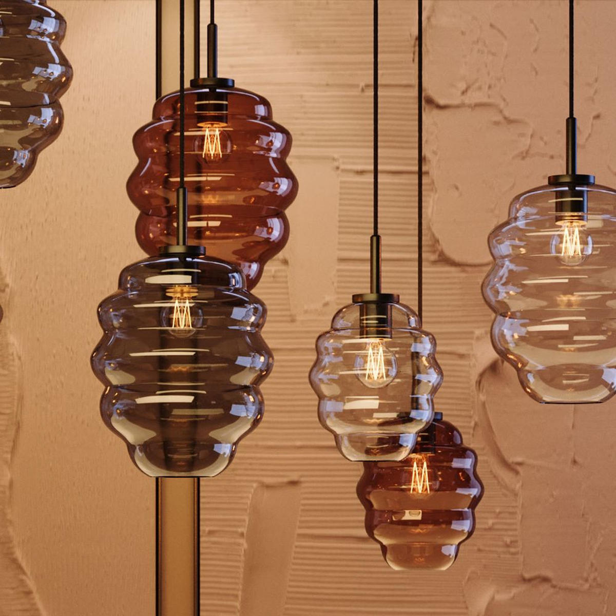 HÄNGELAMPE Echos 1.5m Abhängung Rauch Ø 25cm - Anthrazit, Glas (28/25/28cm) - s.luce