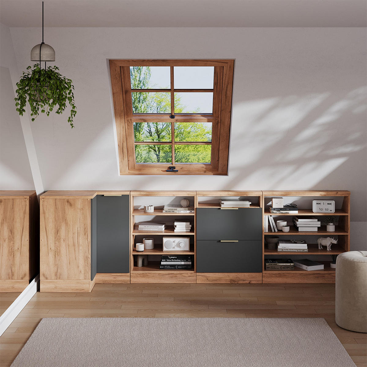 ŠIKMÁ SKŘÍŇ ROHOVÁ SKŘÍŇKA Rion Antracitově zlatý - medově dubová/antracitová, kompozitní dřevo (75.6/81.6/75.6cm) - Vicco