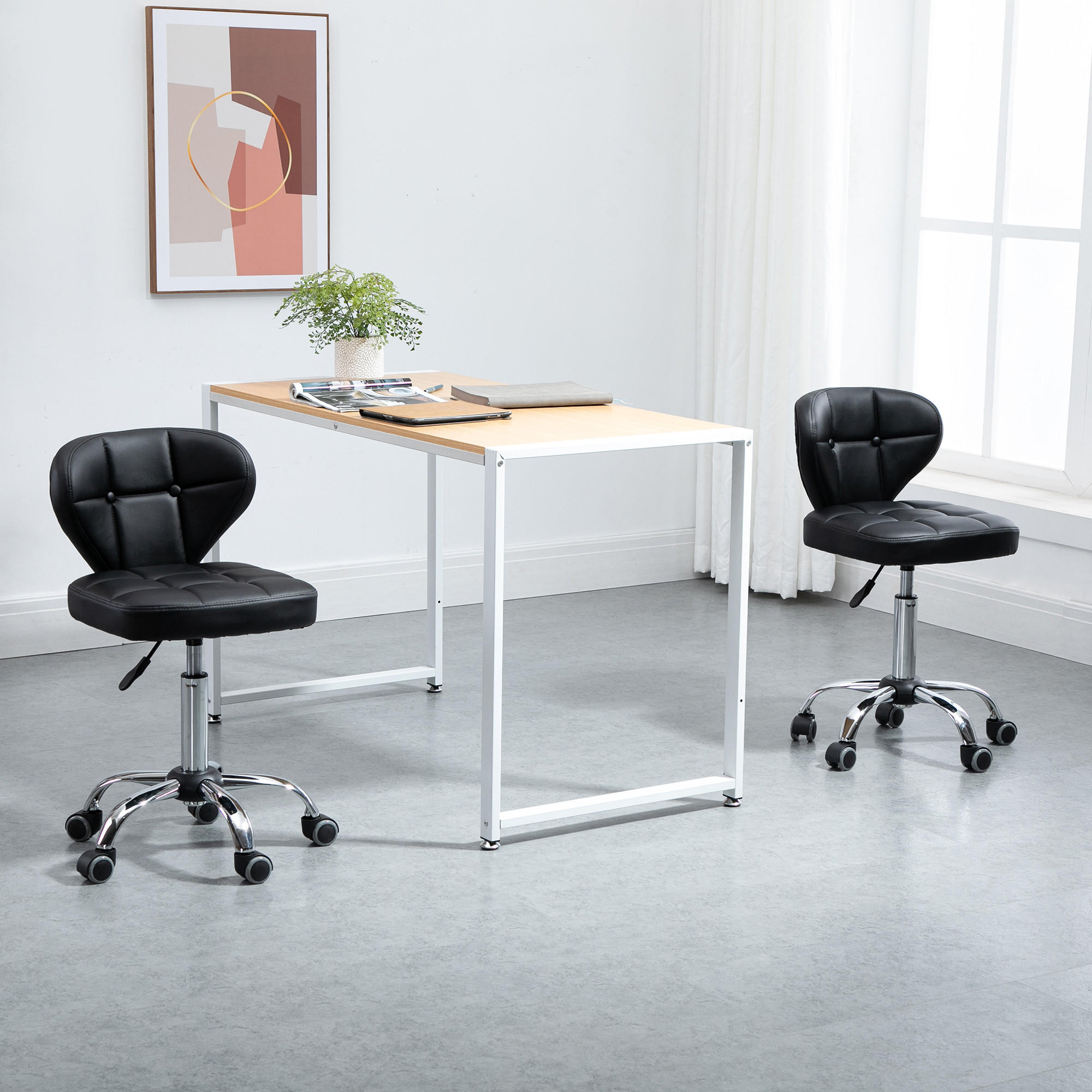 2ER-SET Arbeitshocker, Dunkelgrau - Schwarz, Leder (47/87/45cm) - HOMCOM
