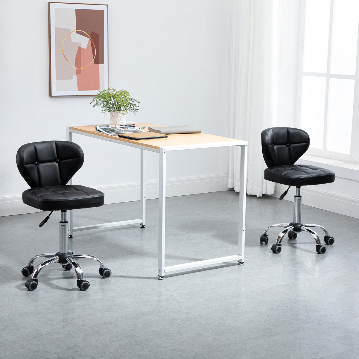 2ER-SET Arbeitshocker, Dunkelgrau - Schwarz, Leder (47/87/45cm) - HOMCOM