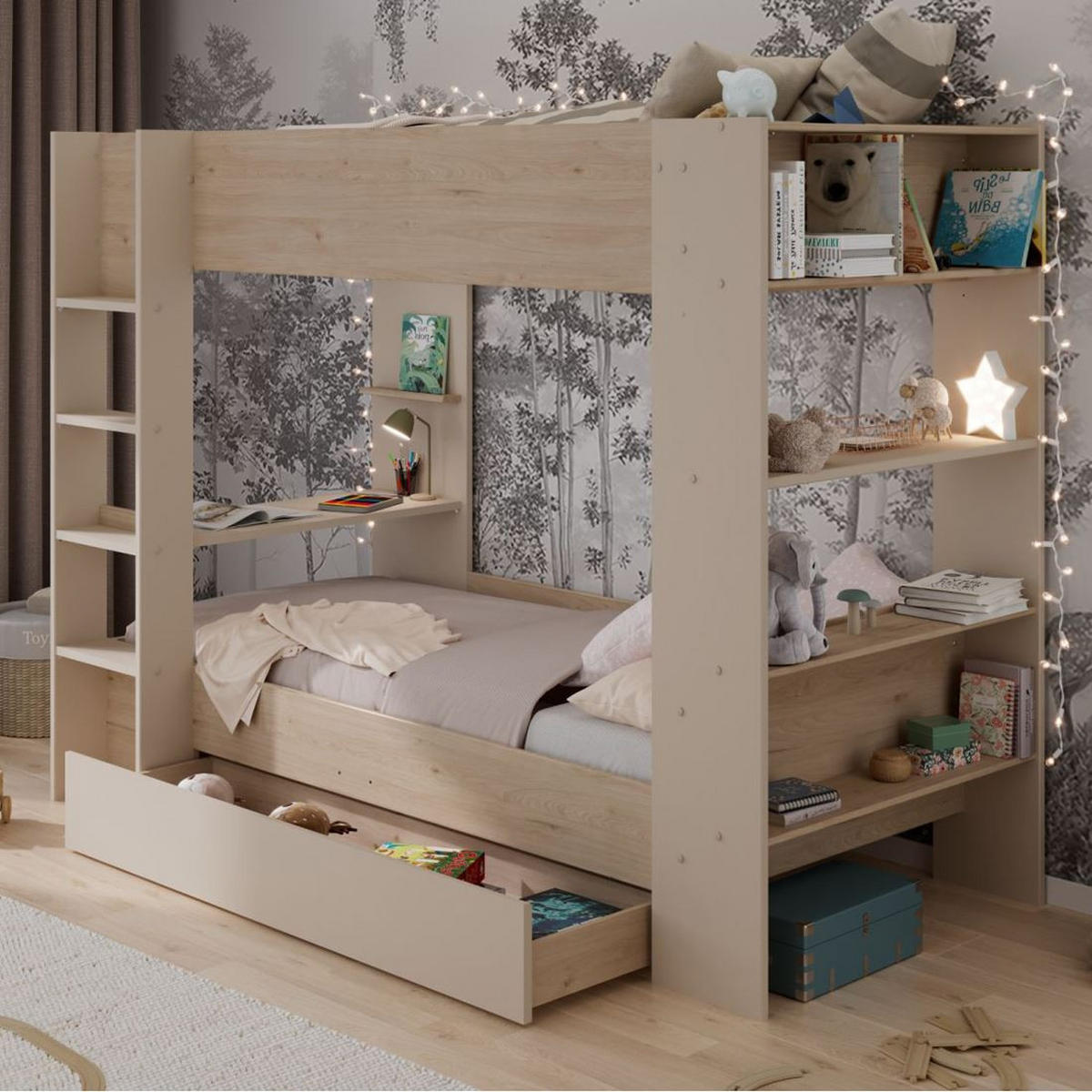 ETAGENBETT Parisot Oasis 1 mit Bettschublade 90x200 Holzdekor Eiche - Eichefarben, Kunststoff (90/200cm) - 58aufmkessel