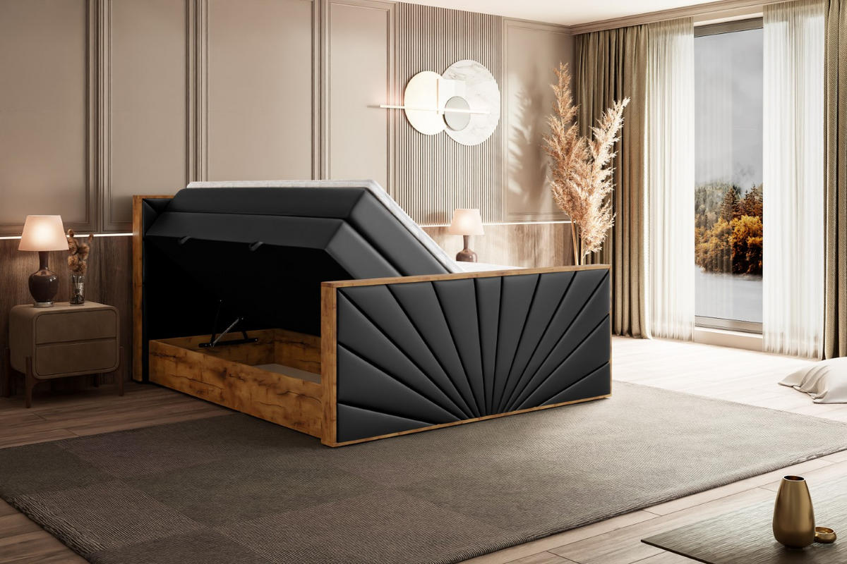 BOXSPRINGBETT mit Matratze H3|H4 und Lattenrost - LOLLI6-Z KING-160x200 - Schwarz Kunstleder - Schwarz, Holzwerkstoff (160/200cm) - ALTDECOR