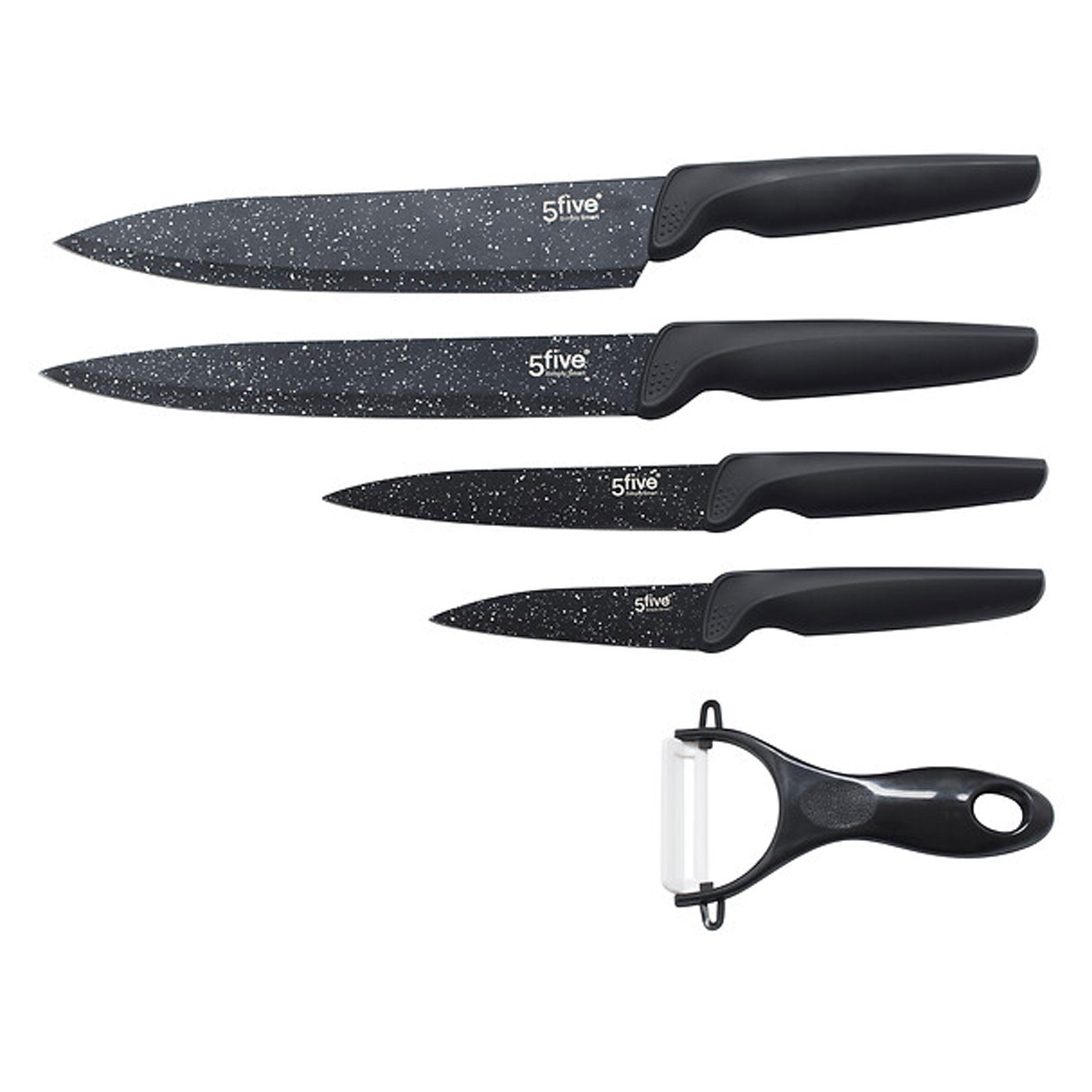 MESSERSET Caractere 5-tlg. mit Schäler, Edelstahl, Kunststoff, Keramik, Schwarz - Schwarz, Metall - 5five Simply Smart
