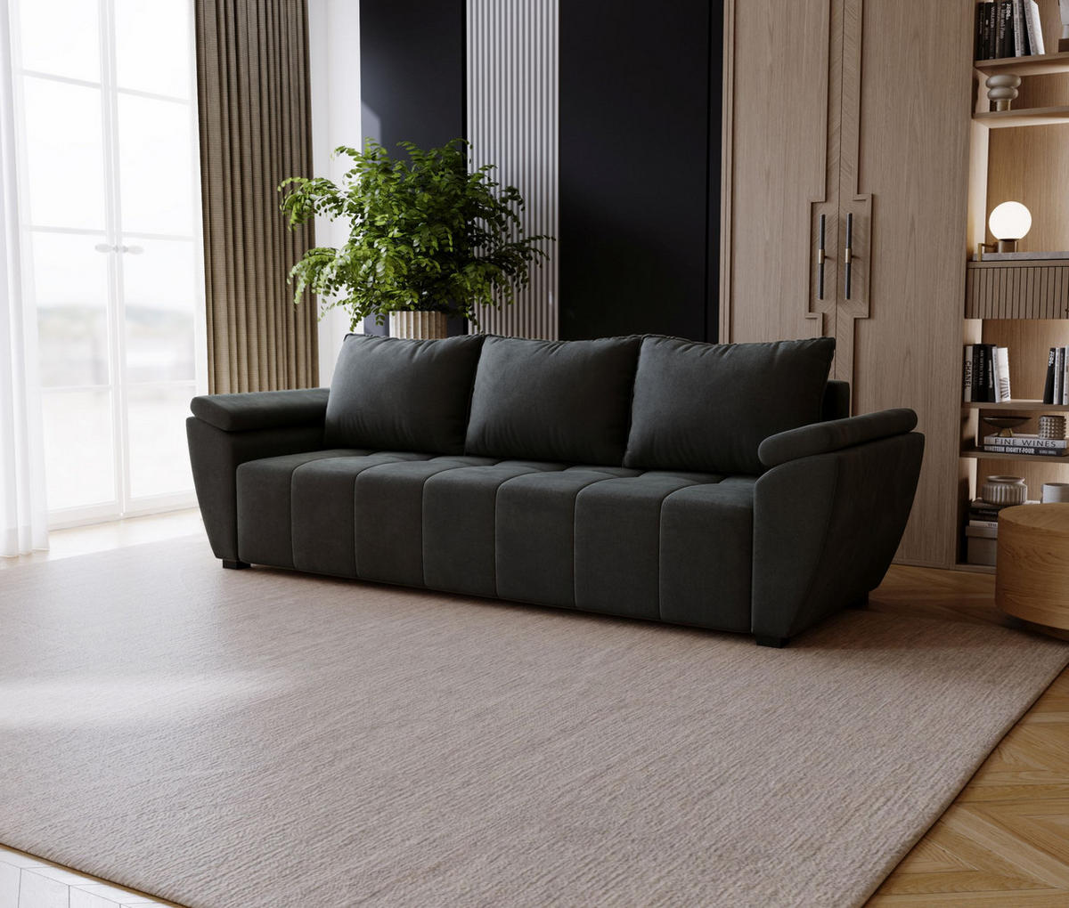 SOFA ZEUS mit Schlaffunktion MONOLITH 92 mit Stauraum - Dunkelgrau, Textil (80/78/240cm) - Bedante